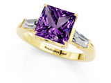 Yellow gold Princess Cut Cut Diamond Ring with Tapered Baguette Side Stones in Four-Prong Setting_1