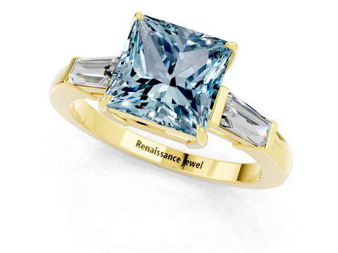 Yellow gold Princess Cut Cut Diamond Ring with Tapered Baguette Side Stones in Four-Prong Setting_1