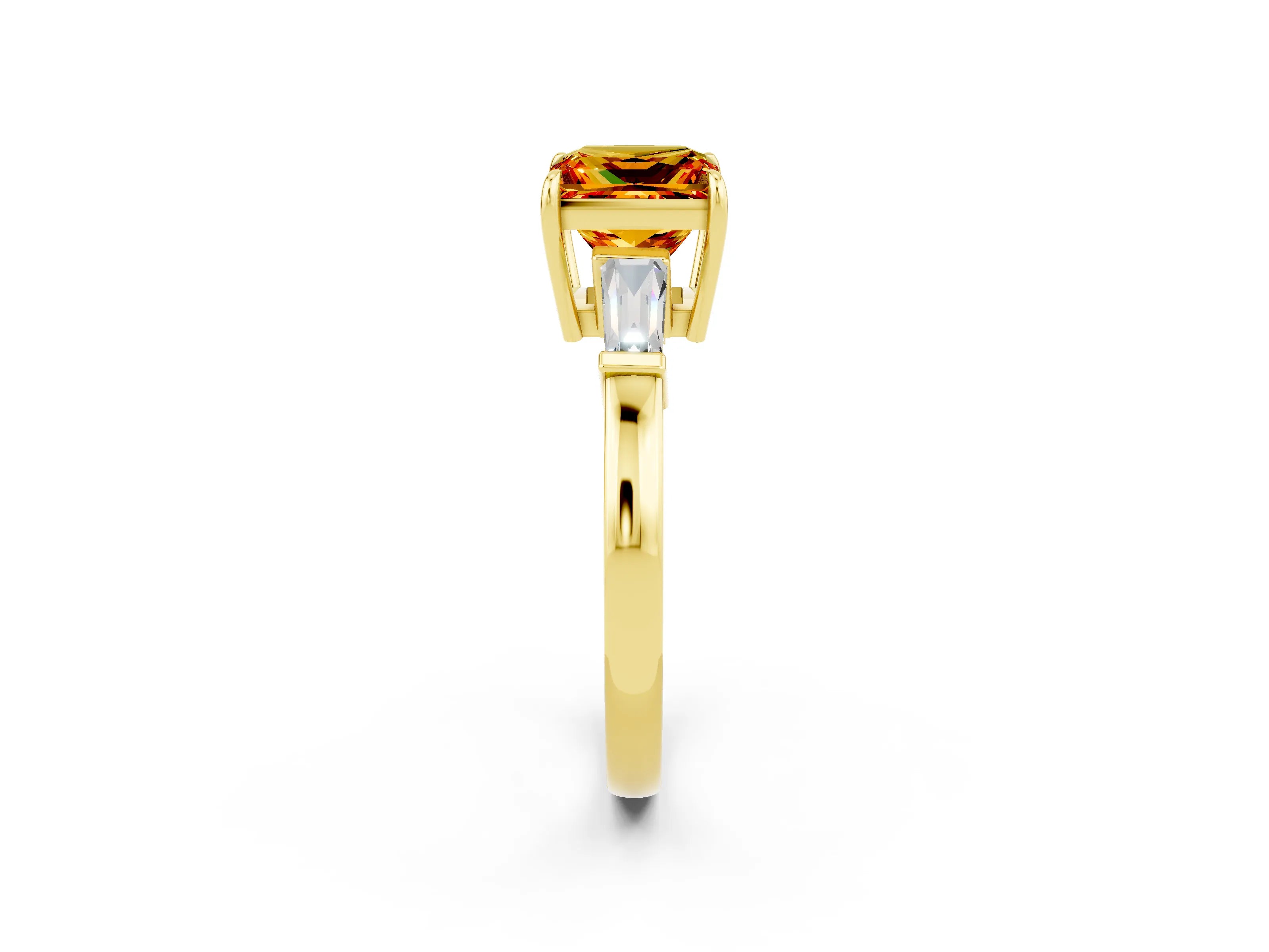 Yellow gold Princess Cut Cut Diamond Ring with Tapered Baguette Side Stones in Four-Prong Setting_2
