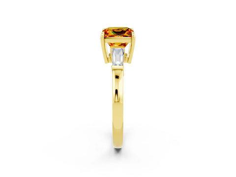 Yellow gold Princess Cut Cut Diamond Ring with Tapered Baguette Side Stones in Four-Prong Setting_2