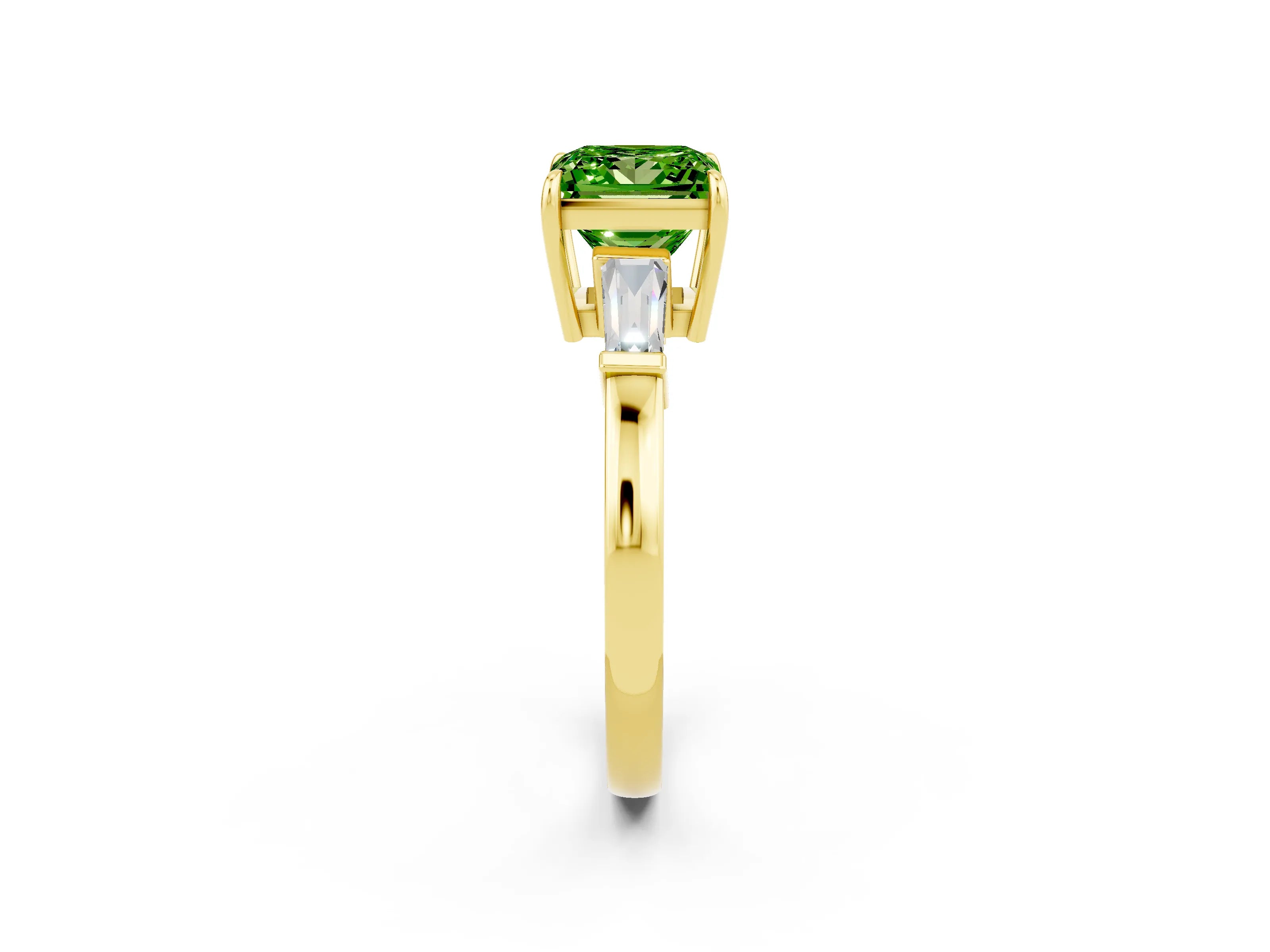 Yellow gold Princess Cut Cut Diamond Ring with Tapered Baguette Side Stones in Four-Prong Setting_2