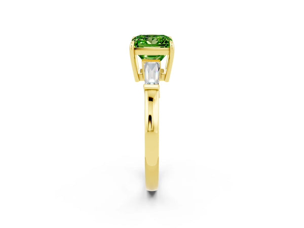 Yellow gold Princess Cut Cut Diamond Ring with Tapered Baguette Side Stones in Four-Prong Setting
