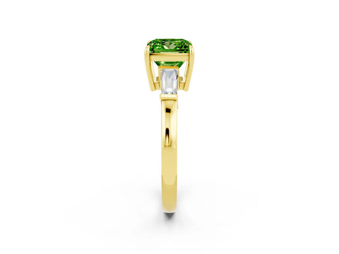 Yellow gold Princess Cut Cut Diamond Ring with Tapered Baguette Side Stones in Four-Prong Setting_2