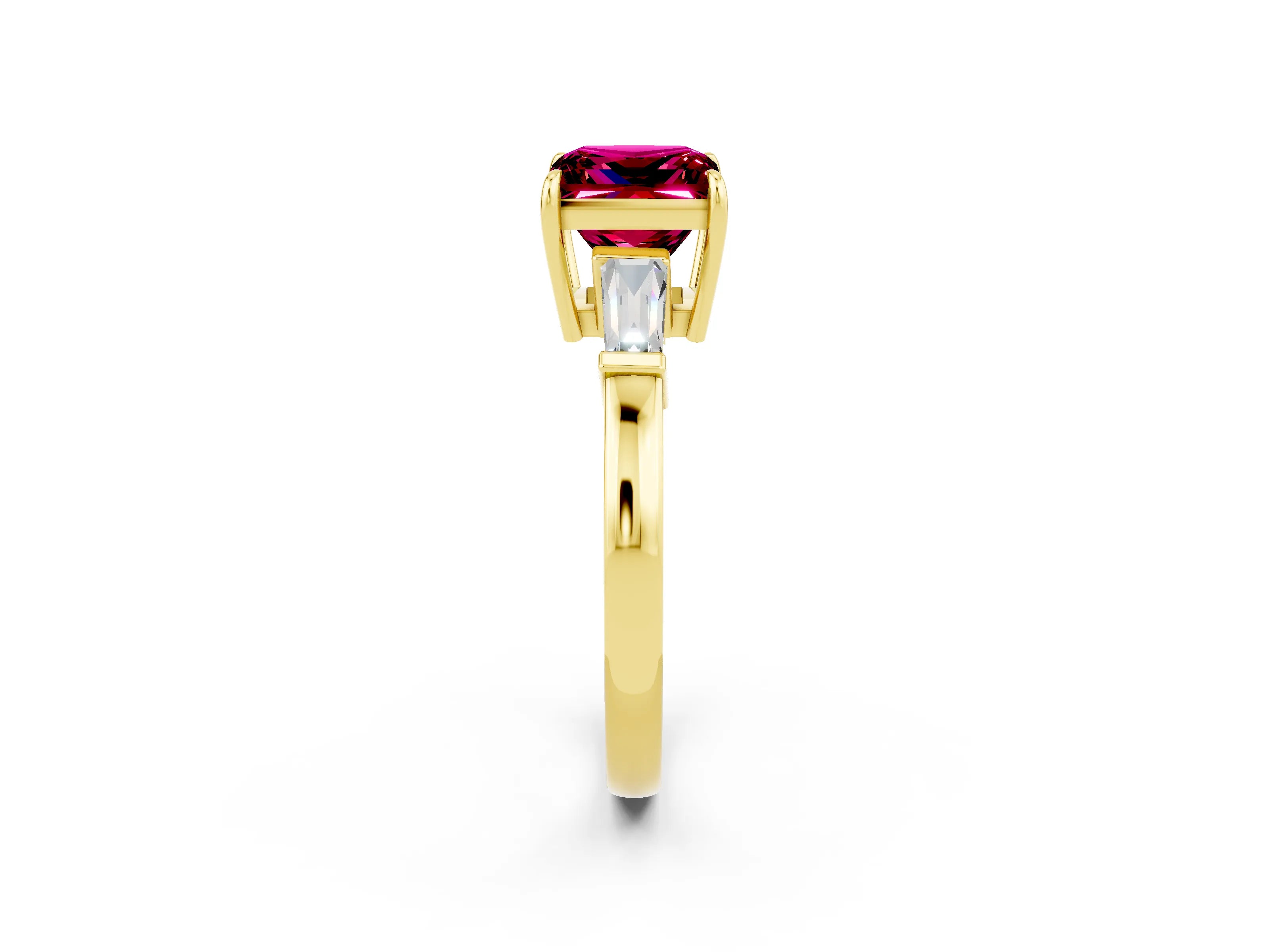 Yellow gold Princess Cut Cut Diamond Ring with Tapered Baguette Side Stones in Four-Prong Setting_2