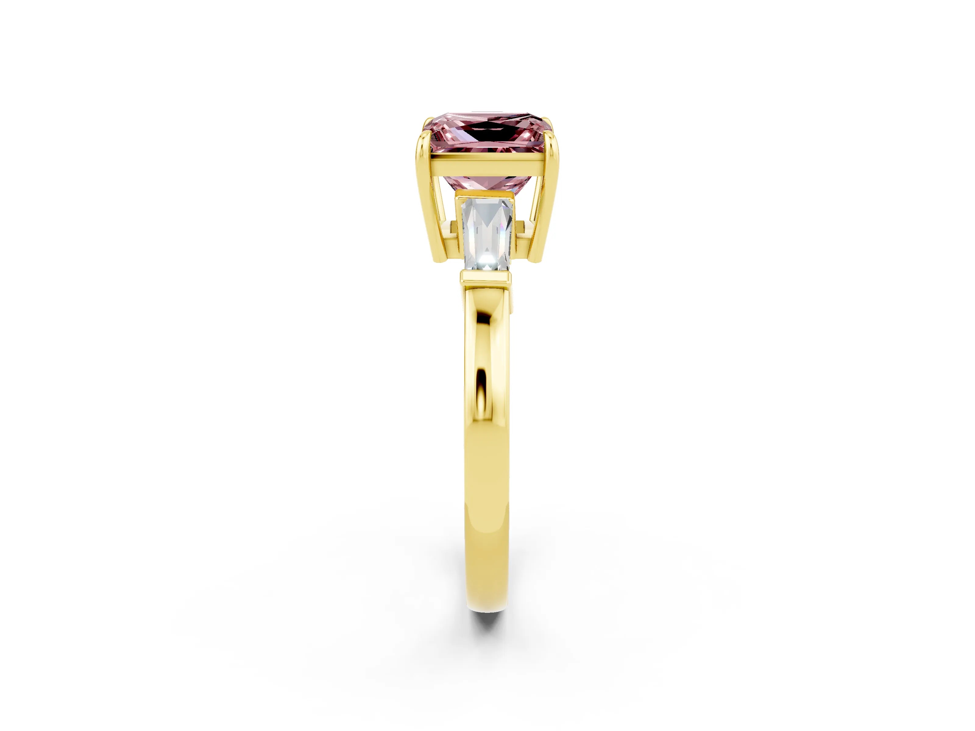 Yellow gold Princess Cut Cut Diamond Ring with Tapered Baguette Side Stones in Four-Prong Setting_2