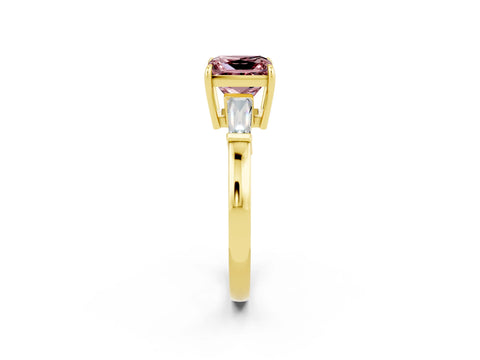 Yellow gold Princess Cut Cut Diamond Ring with Tapered Baguette Side Stones in Four-Prong Setting_2