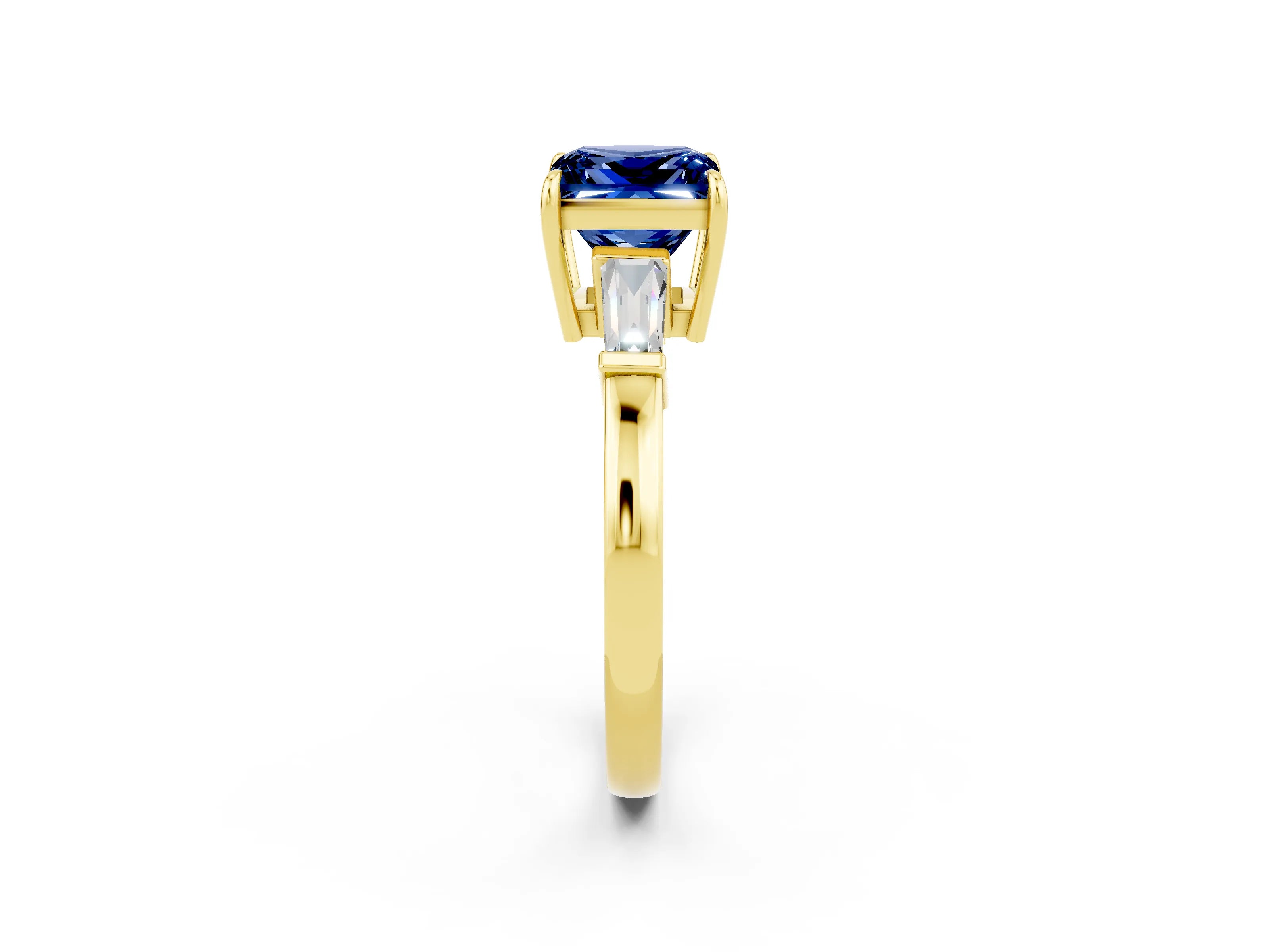 Yellow gold Princess Cut Cut Diamond Ring with Tapered Baguette Side Stones in Four-Prong Setting_2