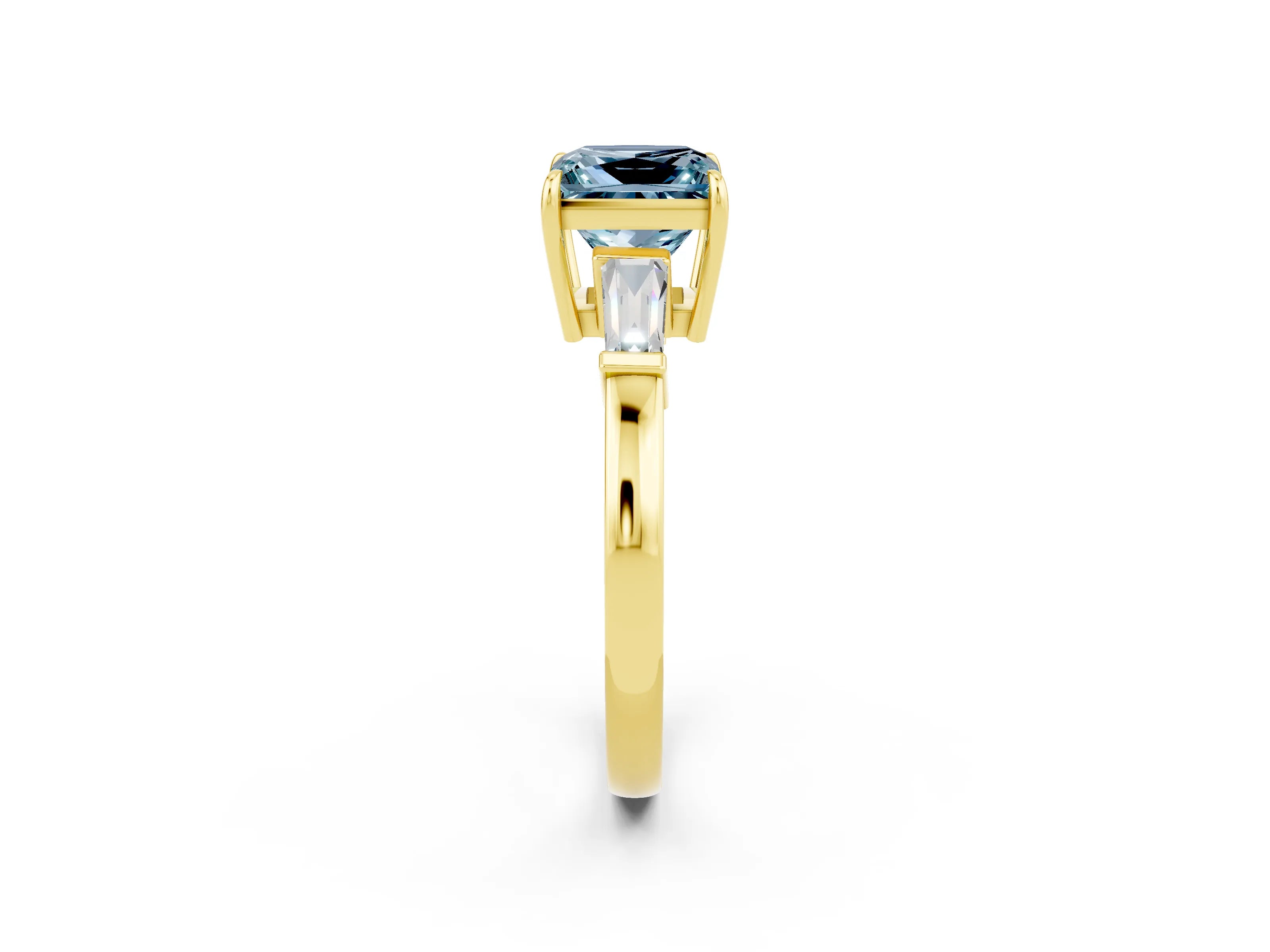 Yellow gold Princess Cut Cut Diamond Ring with Tapered Baguette Side Stones in Four-Prong Setting_2