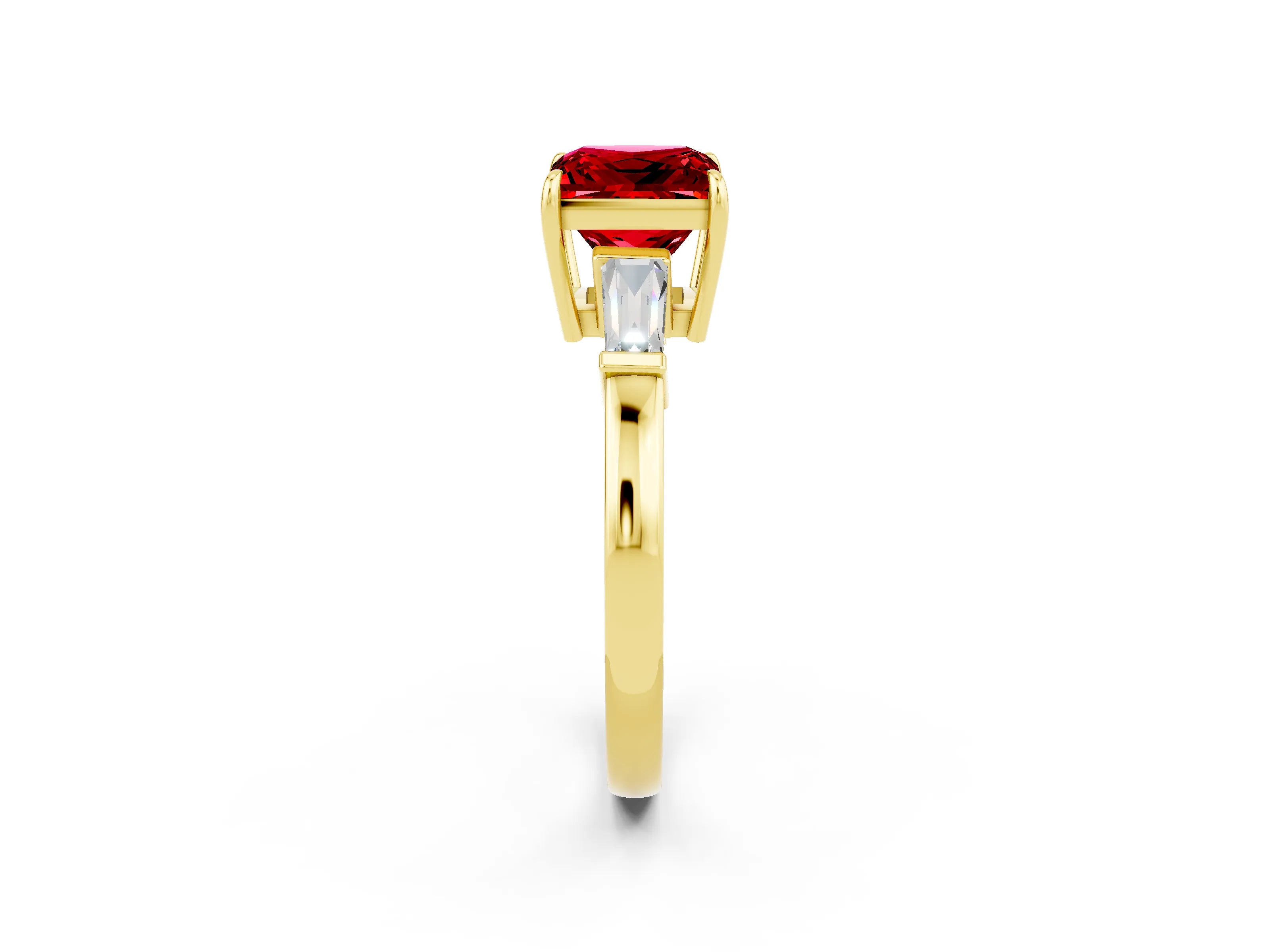 Yellow gold Princess Cut Cut Diamond Ring with Tapered Baguette Side Stones in Four-Prong Setting_2
