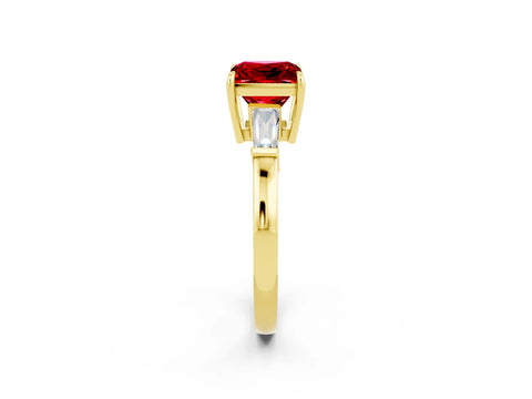 Yellow gold Princess Cut Cut Diamond Ring with Tapered Baguette Side Stones in Four-Prong Setting_2