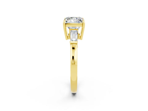 Yellow gold Princess Cut Cut Diamond Ring with Tapered Baguette Side Stones in Four-Prong Setting_2