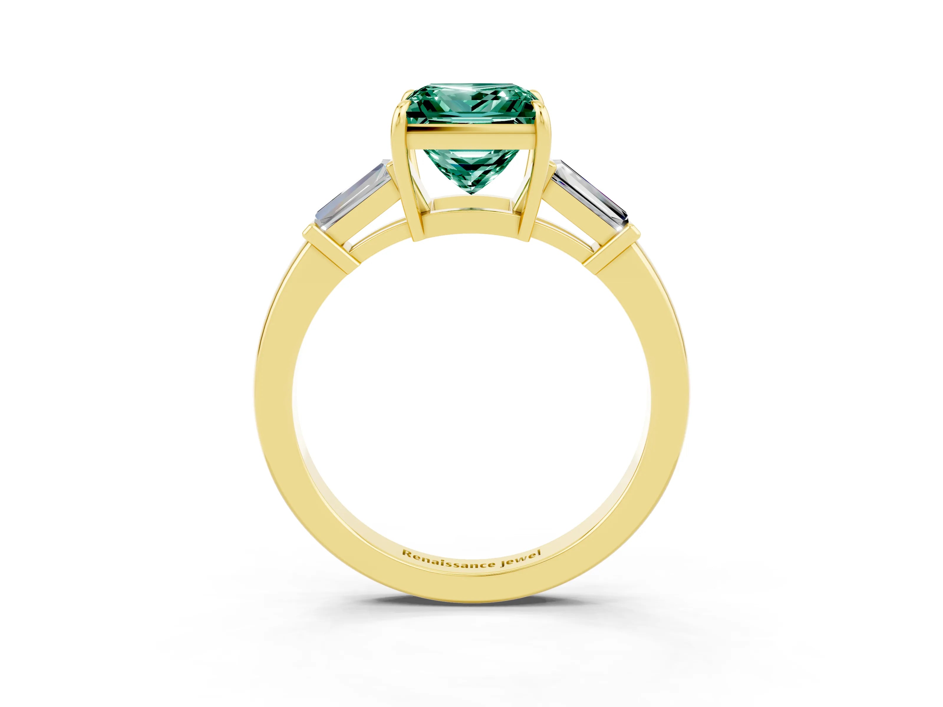 Yellow gold Princess Cut Cut Diamond Ring with Tapered Baguette Side Stones in Four-Prong Setting_3