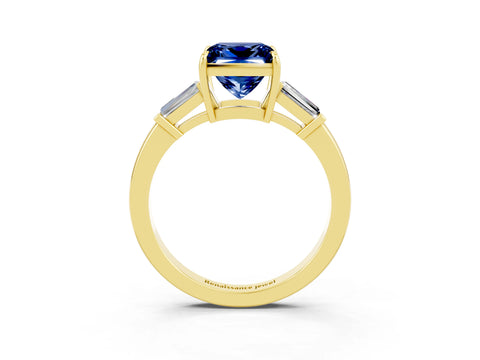 Yellow gold Princess Cut Cut Diamond Ring with Tapered Baguette Side Stones in Four-Prong Setting_3