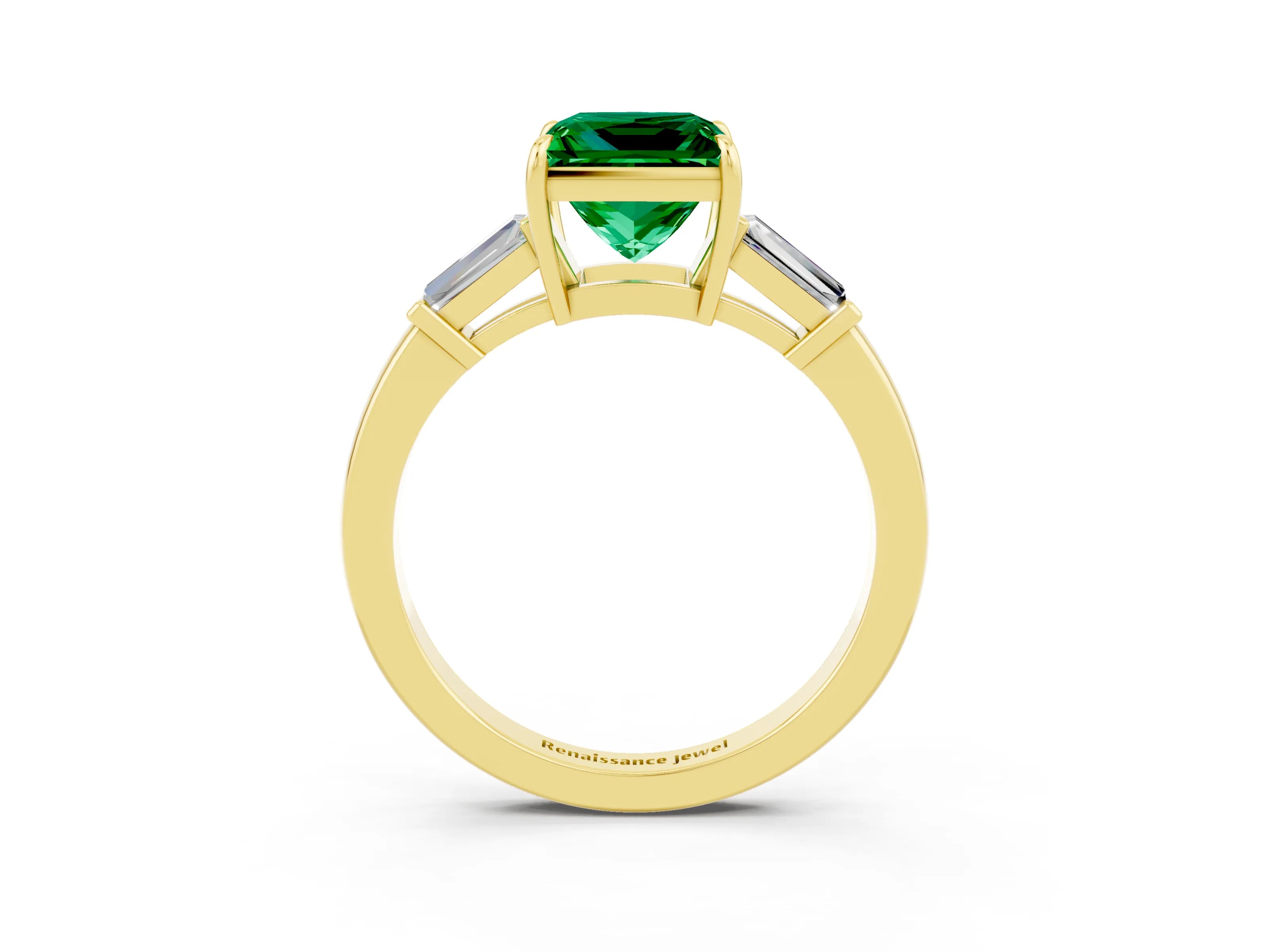 Yellow gold Princess Cut Cut Diamond Ring with Tapered Baguette Side Stones in Four-Prong Setting_3
