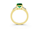 Yellow gold Princess Cut Cut Diamond Ring with Tapered Baguette Side Stones in Four-Prong Setting_3