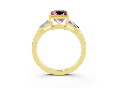 Yellow gold Princess Cut Cut Diamond Ring with Tapered Baguette Side Stones in Four-Prong Setting_3