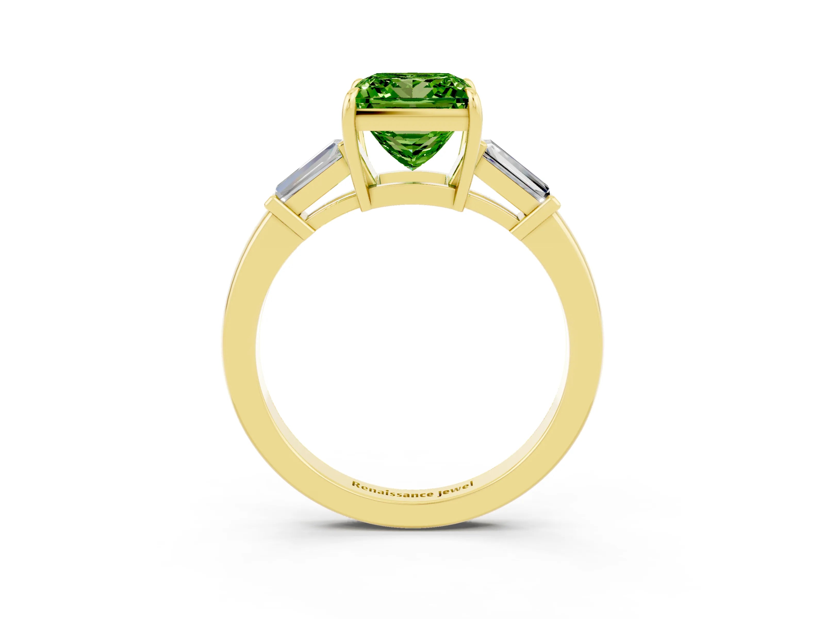 Yellow gold Princess Cut Cut Diamond Ring with Tapered Baguette Side Stones in Four-Prong Setting_3