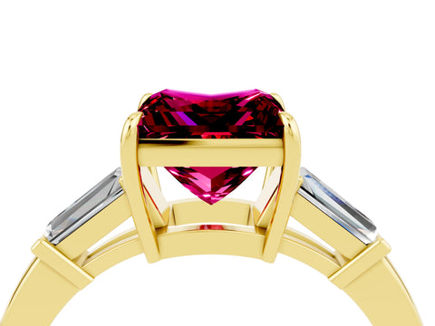 Yellow gold Princess Cut Cut Diamond Ring with Tapered Baguette Side Stones in Four-Prong Setting_4
