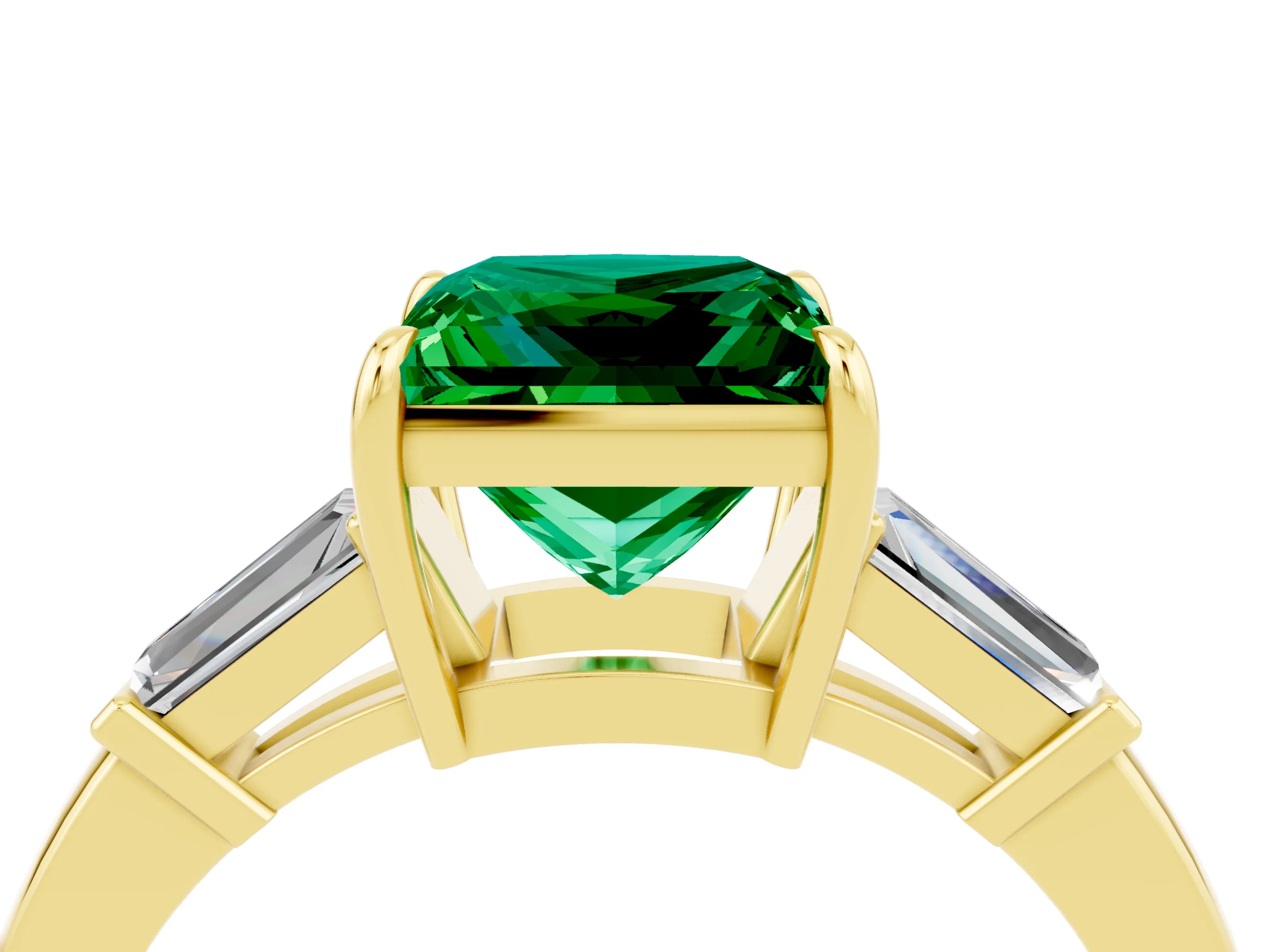 Yellow gold Princess Cut Cut Diamond Ring with Tapered Baguette Side Stones in Four-Prong Setting_4