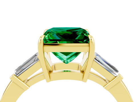 Yellow gold Princess Cut Cut Diamond Ring with Tapered Baguette Side Stones in Four-Prong Setting_4
