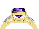 Yellow gold Princess Cut Cut Diamond Ring with Tapered Baguette Side Stones in Four-Prong Setting_4