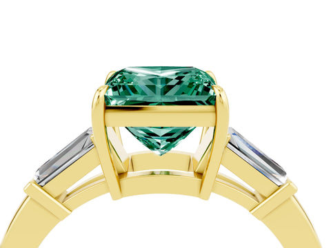 Yellow gold Princess Cut Cut Diamond Ring with Tapered Baguette Side Stones in Four-Prong Setting_4