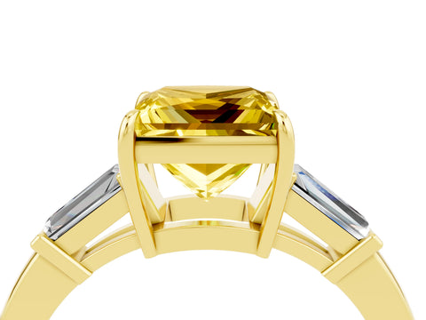 Yellow gold Princess Cut Cut Diamond Ring with Tapered Baguette Side Stones in Four-Prong Setting_4