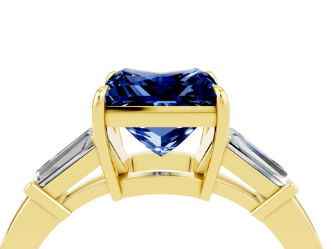 Yellow gold Princess Cut Cut Diamond Ring with Tapered Baguette Side Stones in Four-Prong Setting_4