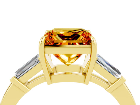 Yellow gold Princess Cut Cut Diamond Ring with Tapered Baguette Side Stones in Four-Prong Setting_4