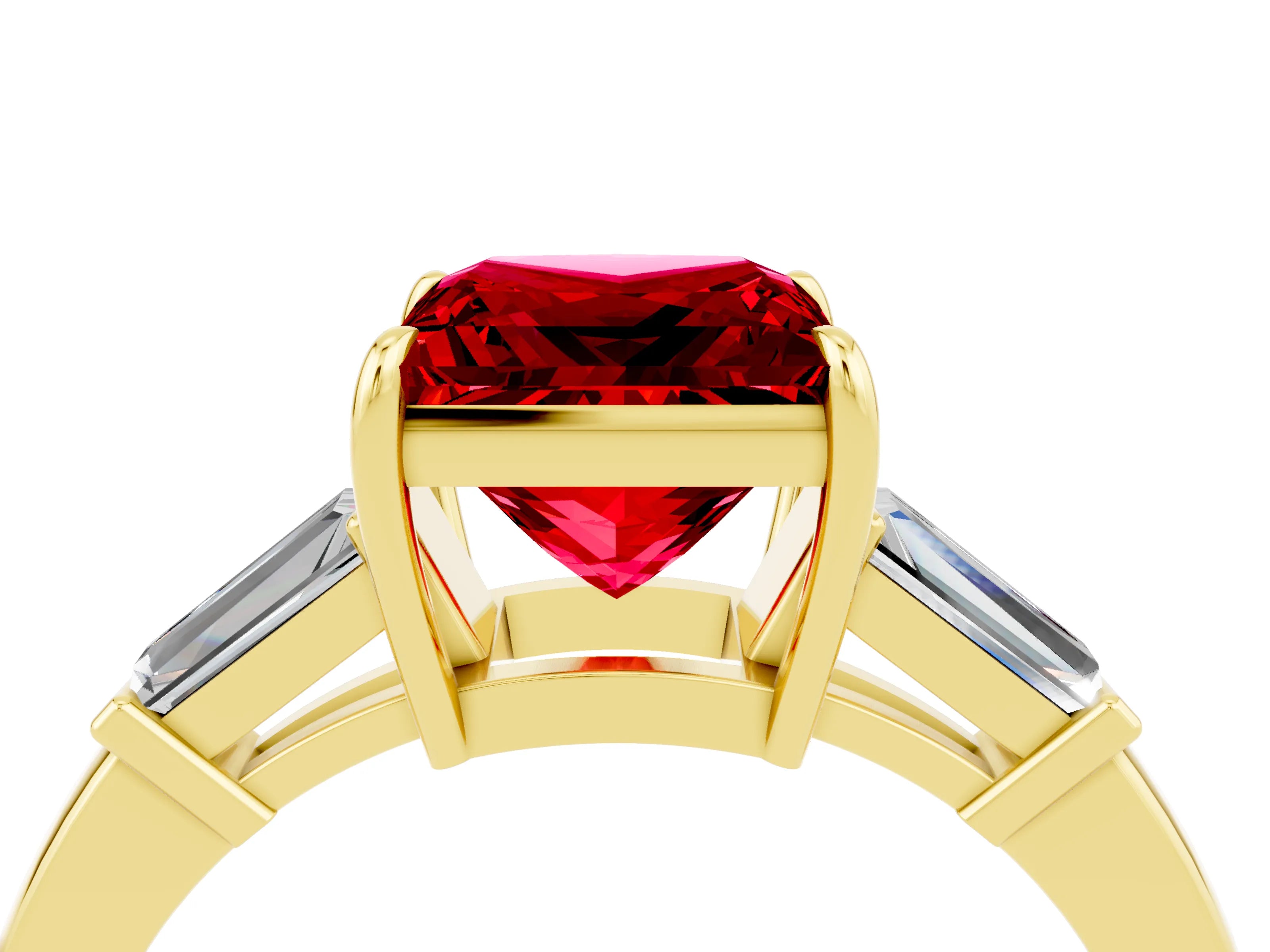 Yellow gold Princess Cut Cut Diamond Ring with Tapered Baguette Side Stones in Four-Prong Setting_4