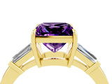 Yellow gold Princess Cut Cut Diamond Ring with Tapered Baguette Side Stones in Four-Prong Setting_4