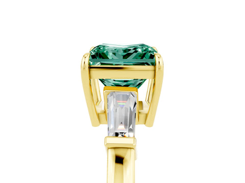 Yellow gold Princess Cut Cut Diamond Ring with Tapered Baguette Side Stones in Four-Prong Setting_5