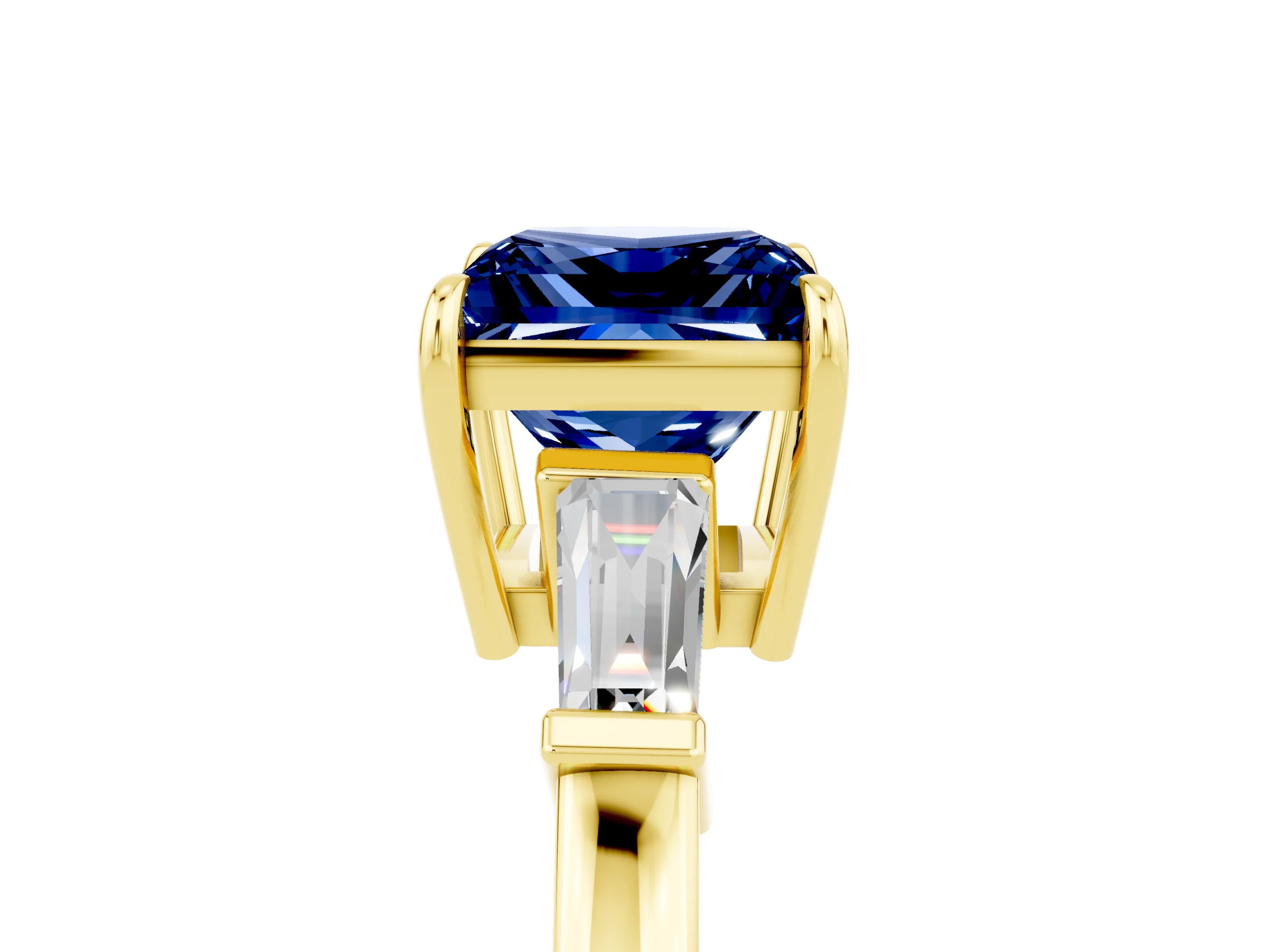 Yellow gold Princess Cut Cut Diamond Ring with Tapered Baguette Side Stones in Four-Prong Setting_5