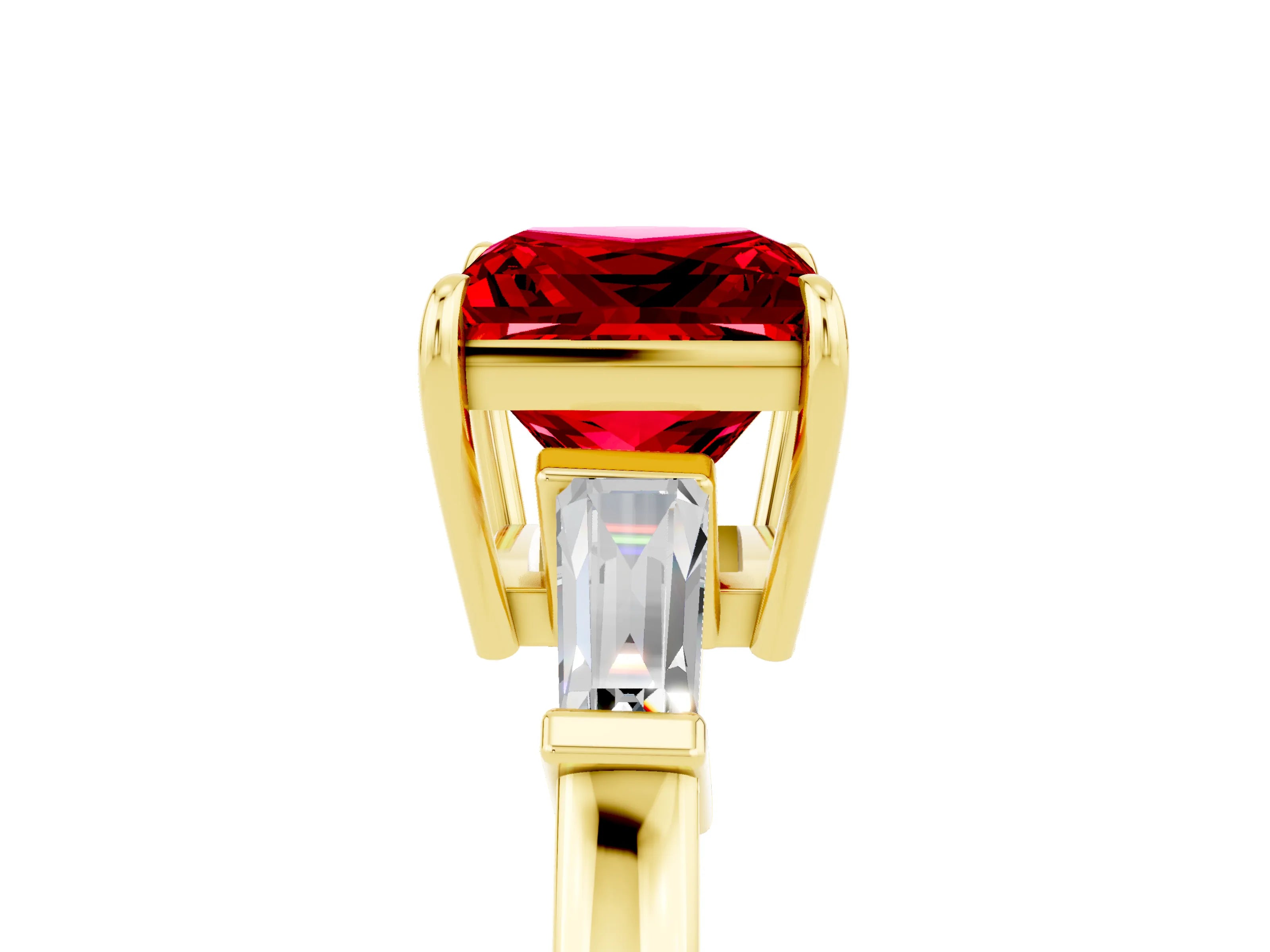 Yellow gold Princess Cut Cut Diamond Ring with Tapered Baguette Side Stones in Four-Prong Setting_5