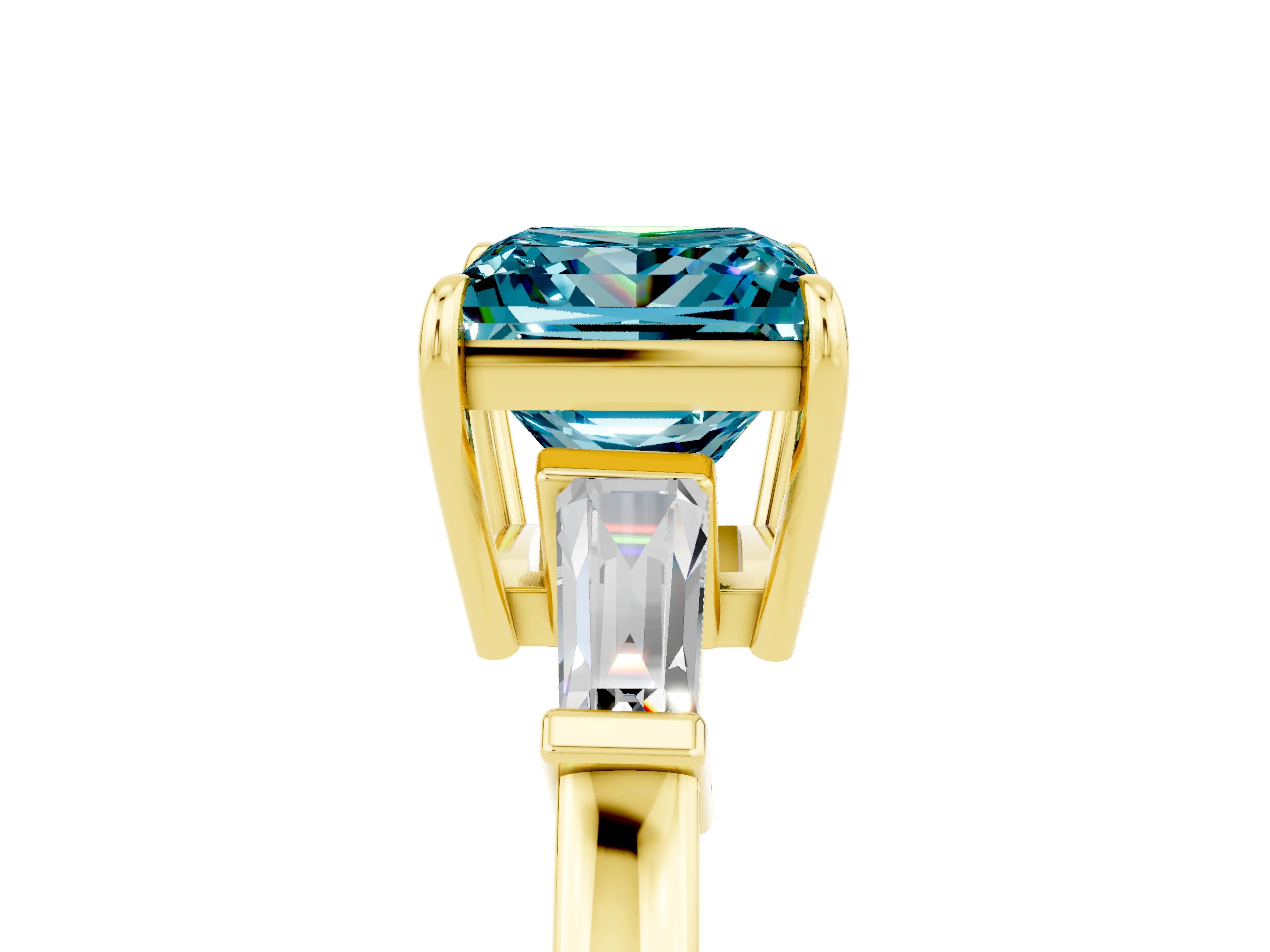 Yellow gold Princess Cut Cut Diamond Ring with Tapered Baguette Side Stones in Four-Prong Setting_5