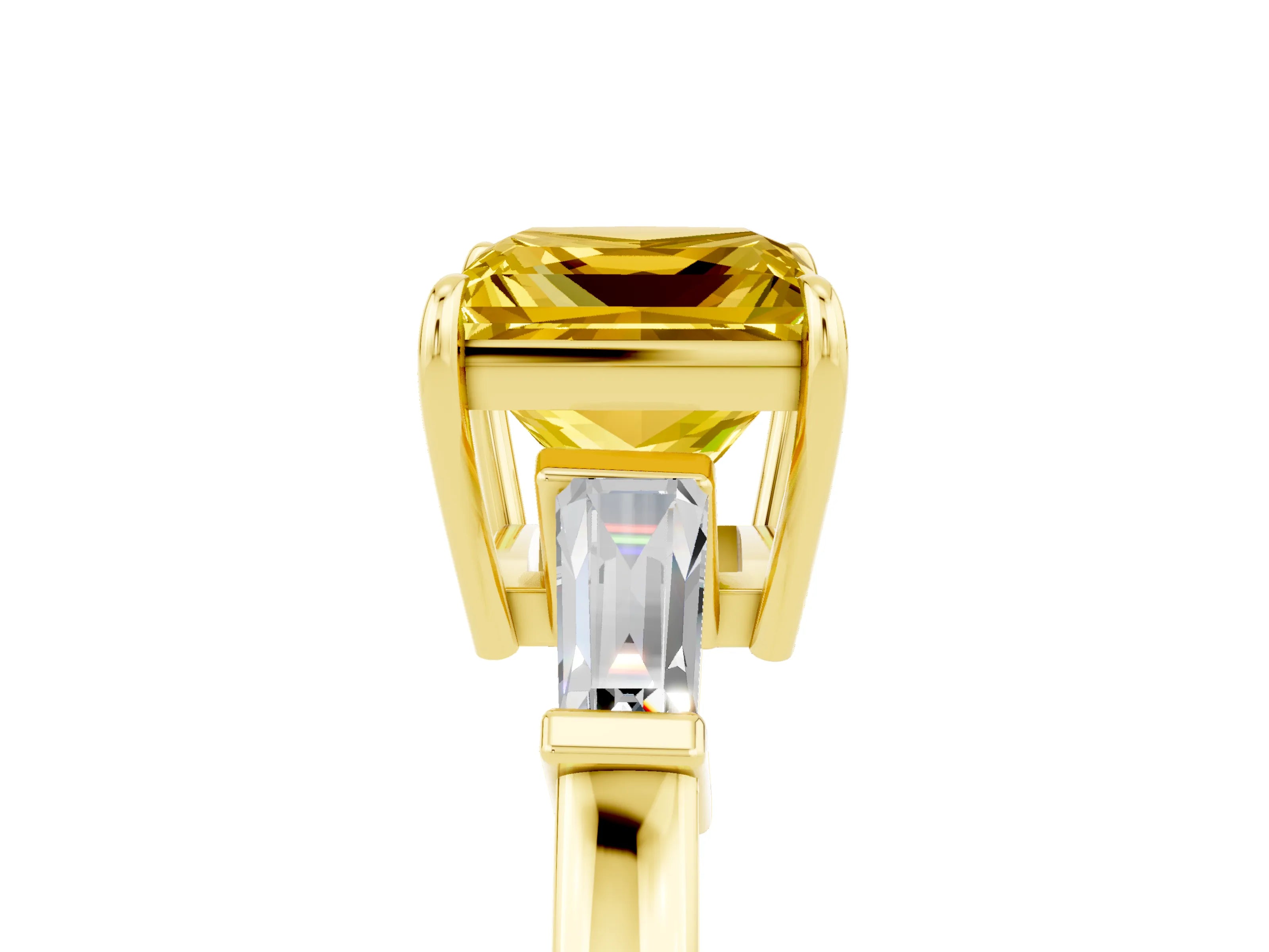 Yellow gold Princess Cut Cut Diamond Ring with Tapered Baguette Side Stones in Four-Prong Setting_5