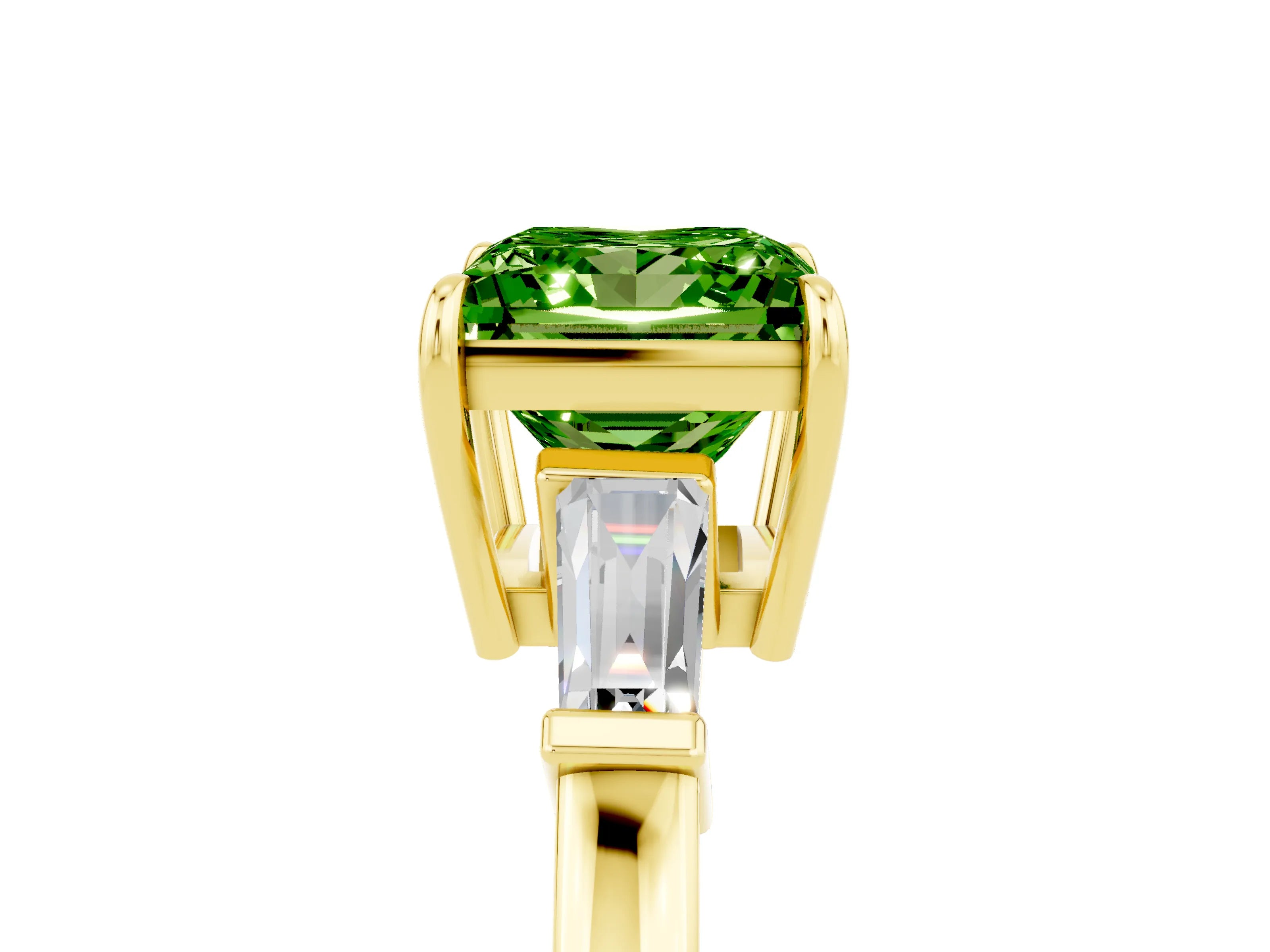 Yellow gold Princess Cut Cut Diamond Ring with Tapered Baguette Side Stones in Four-Prong Setting_5