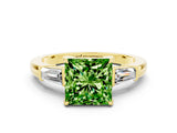 Yellow gold Princess Cut Cut Diamond Ring with Tapered Baguette Side Stones in Four-Prong Setting