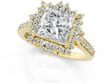 Yellow gold Princess Cut Cut Diamond Sunburst Halo Engagement Ring with Pavé Band_4