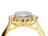 Yellow gold Princess Cut Cut Diamond Sunburst Halo Engagement Ring with Pavé Band_7