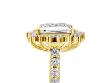 Yellow gold Princess Cut Cut Diamond Sunburst Halo Engagement Ring with Pavé Band_8