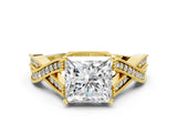 Yellow gold Princess Cut Cut Diamond Twisted Band with Milgrain Pave Setting and Four-Prong Setting_6