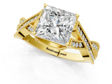 Yellow gold Princess Cut Cut Diamond Twisted Band with Milgrain Pave Setting and Four-Prong Setting_7