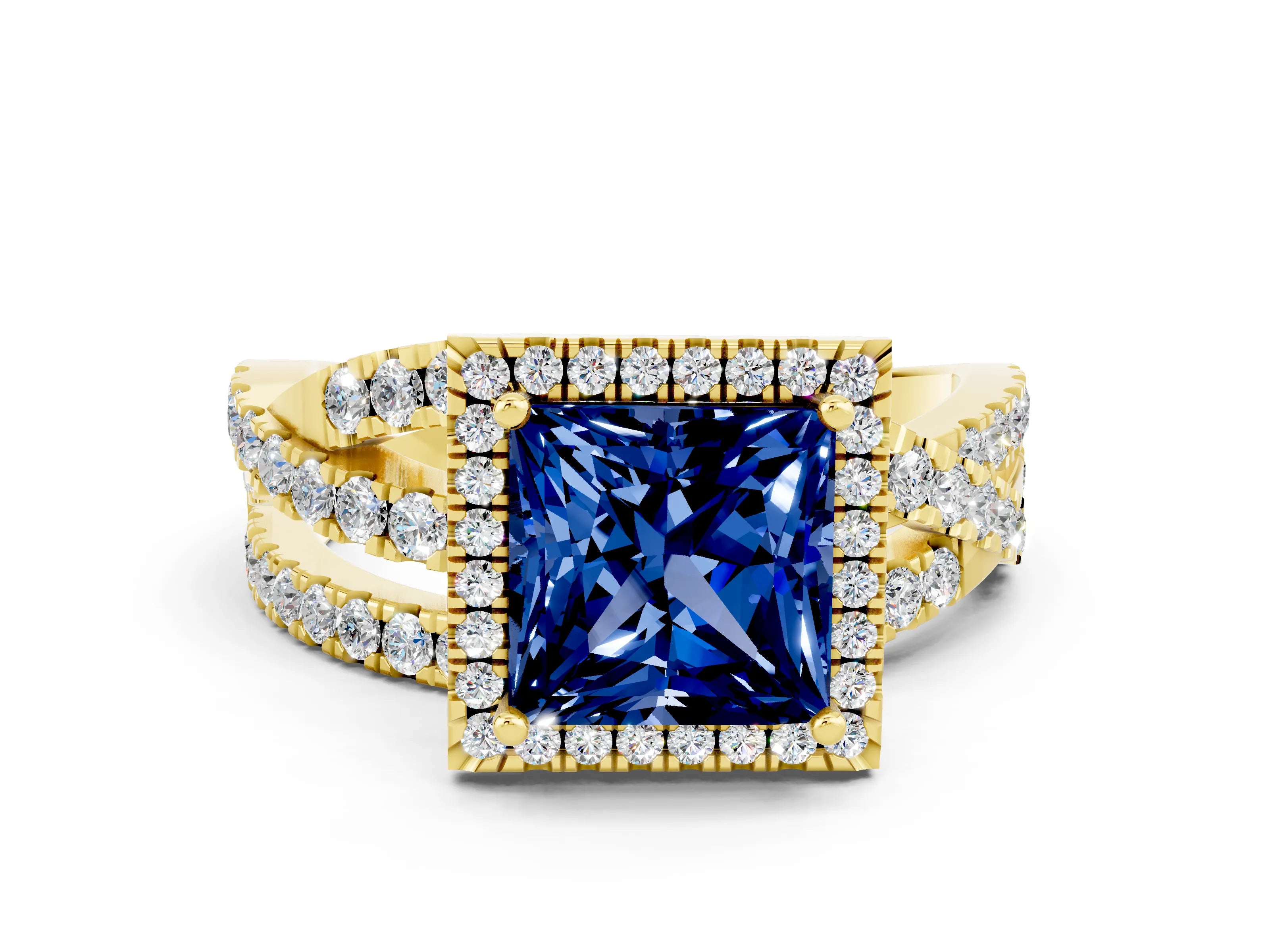 Yellow gold Princess Cut Cut Halo Split Shank Prong Setting Ring_12