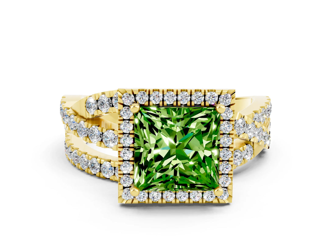 Yellow gold Princess Cut Cut Halo Split Shank Prong Setting Ring_12