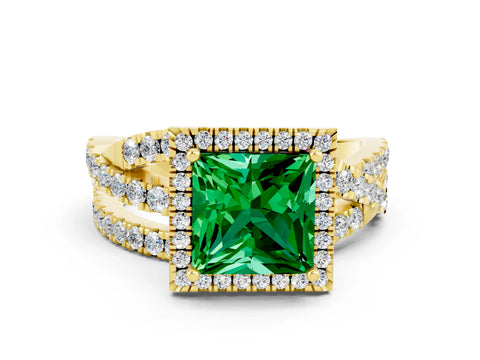 Yellow gold Princess Cut Cut Halo Split Shank Prong Setting Ring_12