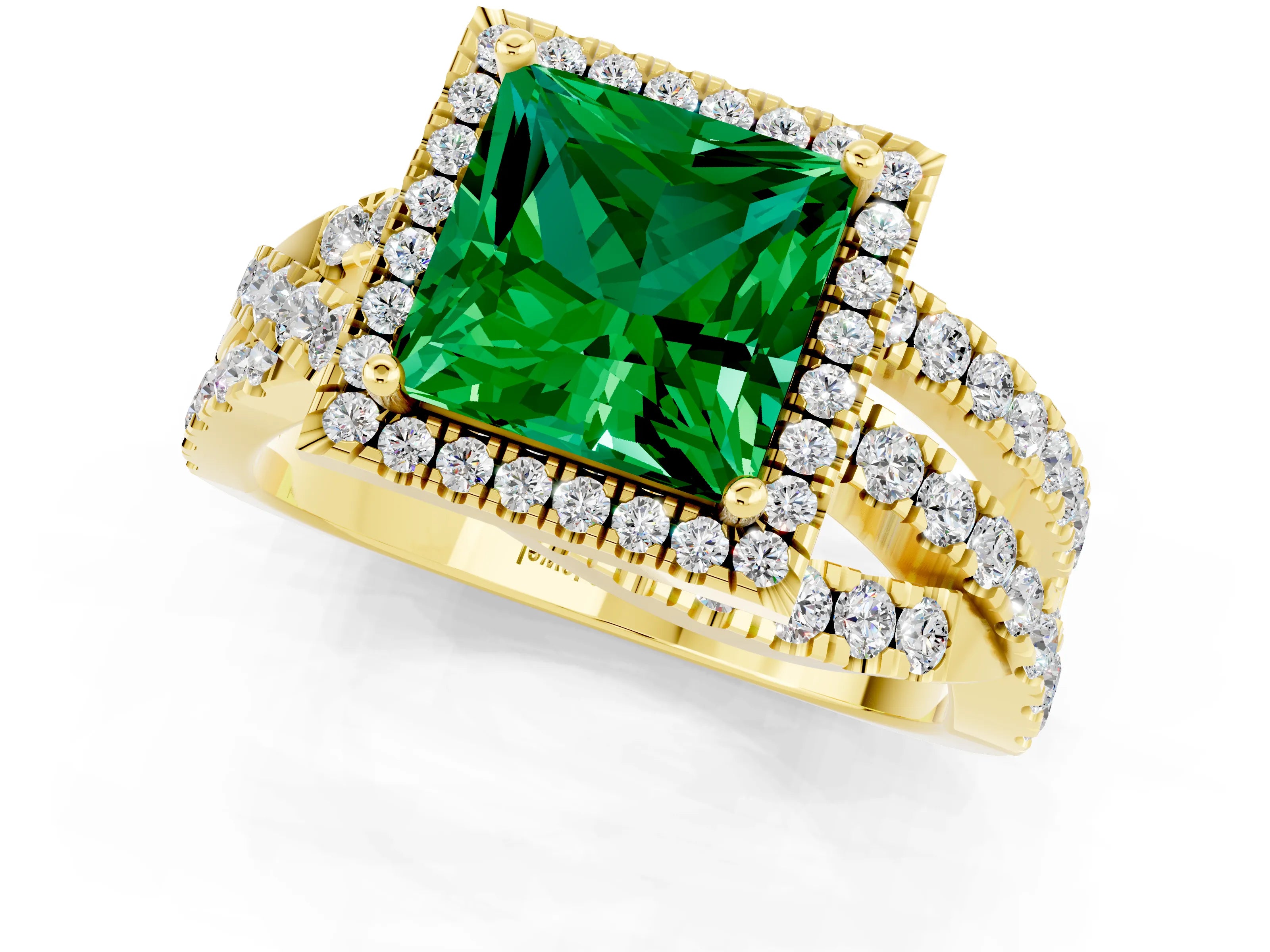 Yellow gold Princess Cut Cut Halo Split Shank Prong Setting Ring_13