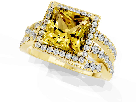 Yellow gold Princess Cut Cut Halo Split Shank Prong Setting Ring_13