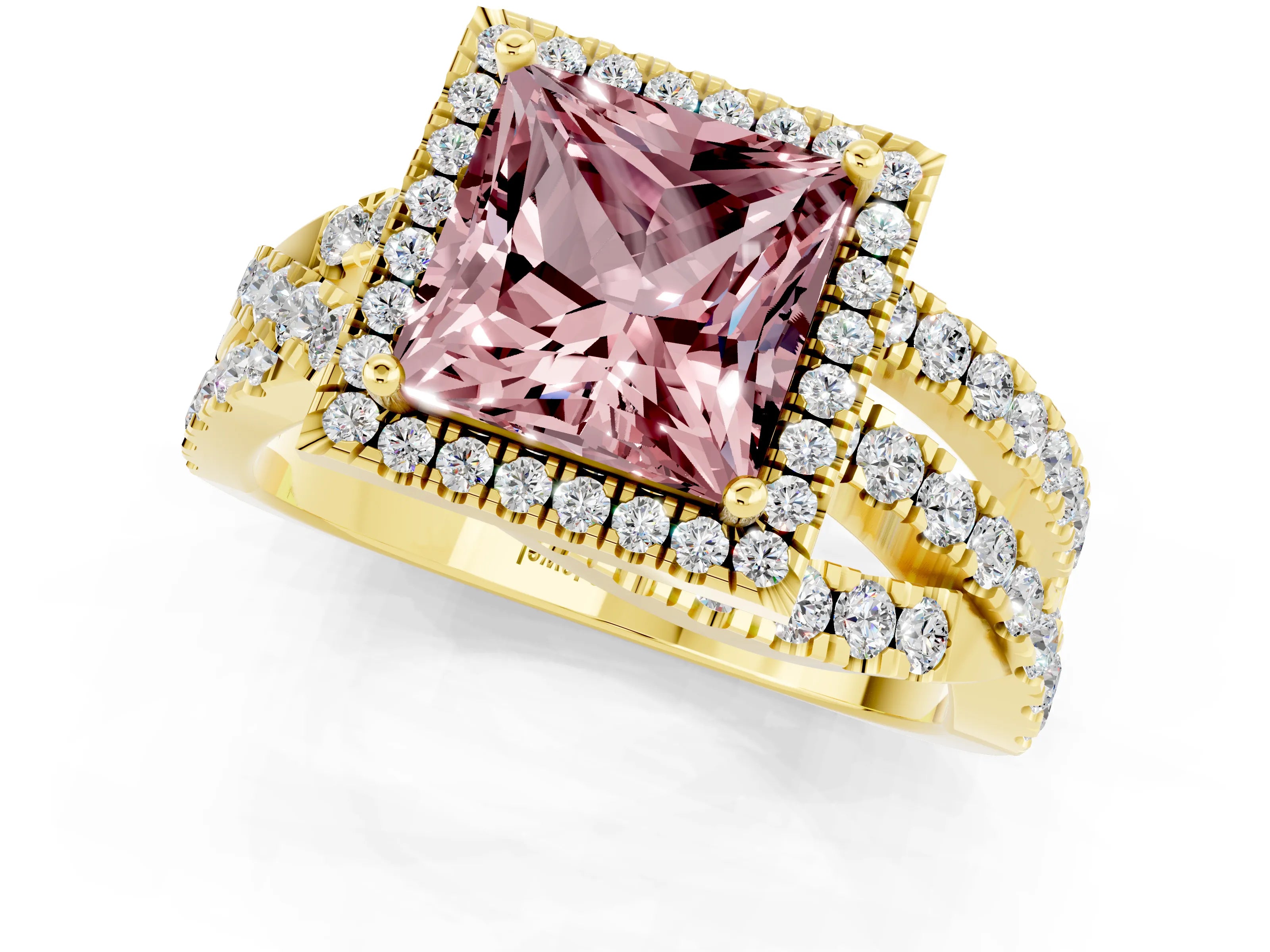 Yellow gold Princess Cut Cut Halo Split Shank Prong Setting Ring_13