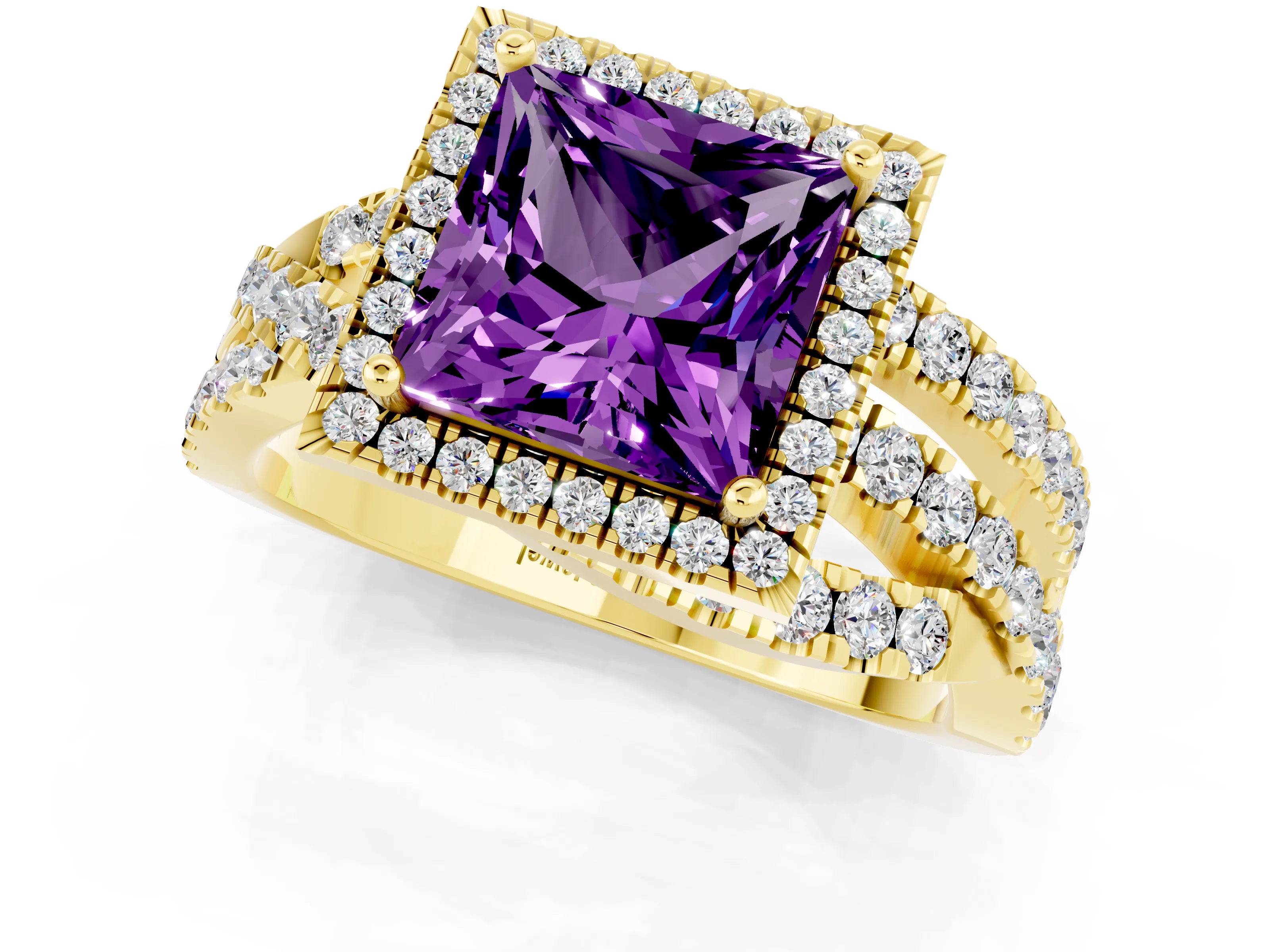 Yellow gold Princess Cut Cut Halo Split Shank Prong Setting Ring_13